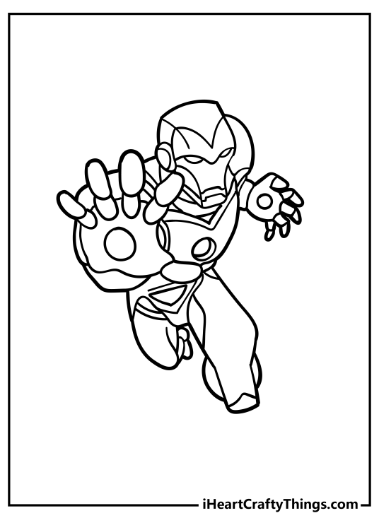 Avengers printable drawing for children presenting Iron Man striking his famous hero pose