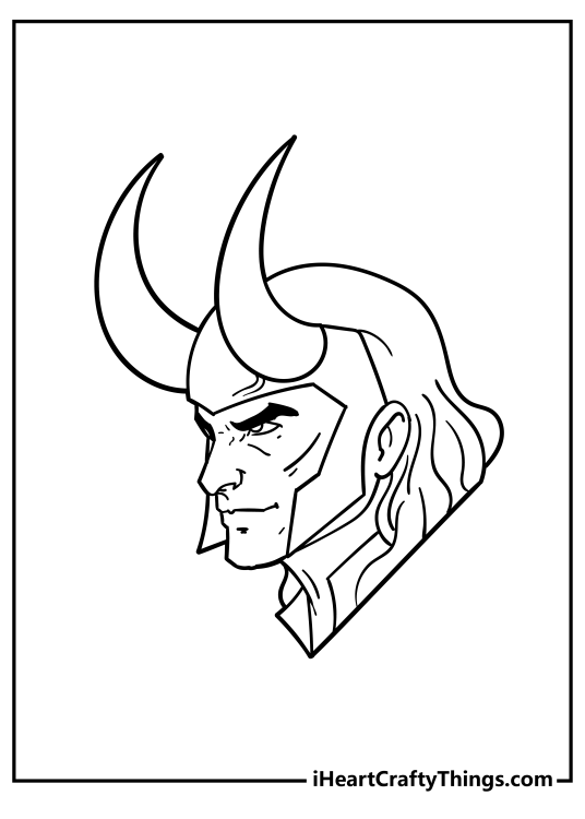 Avengers-themed image to color featuring really intense portrayal of diabolical Loki