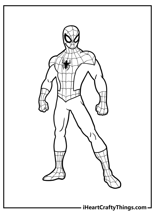 Avengers coloring page for pre-schoolers featuring famous Spider-Man with clear background