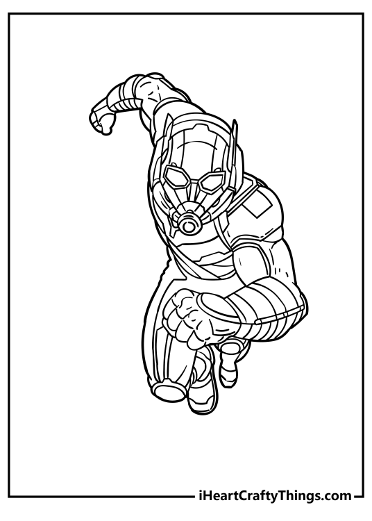 Free printable of Avengers character Ant-Man depicted as he appears in the recent Marvel movies