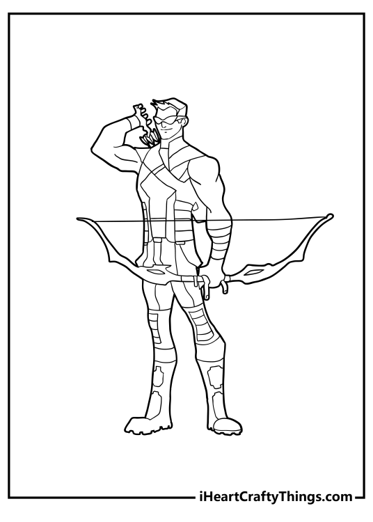 Free coloring picture for children featurng famous Avengers character archer Hawkeye