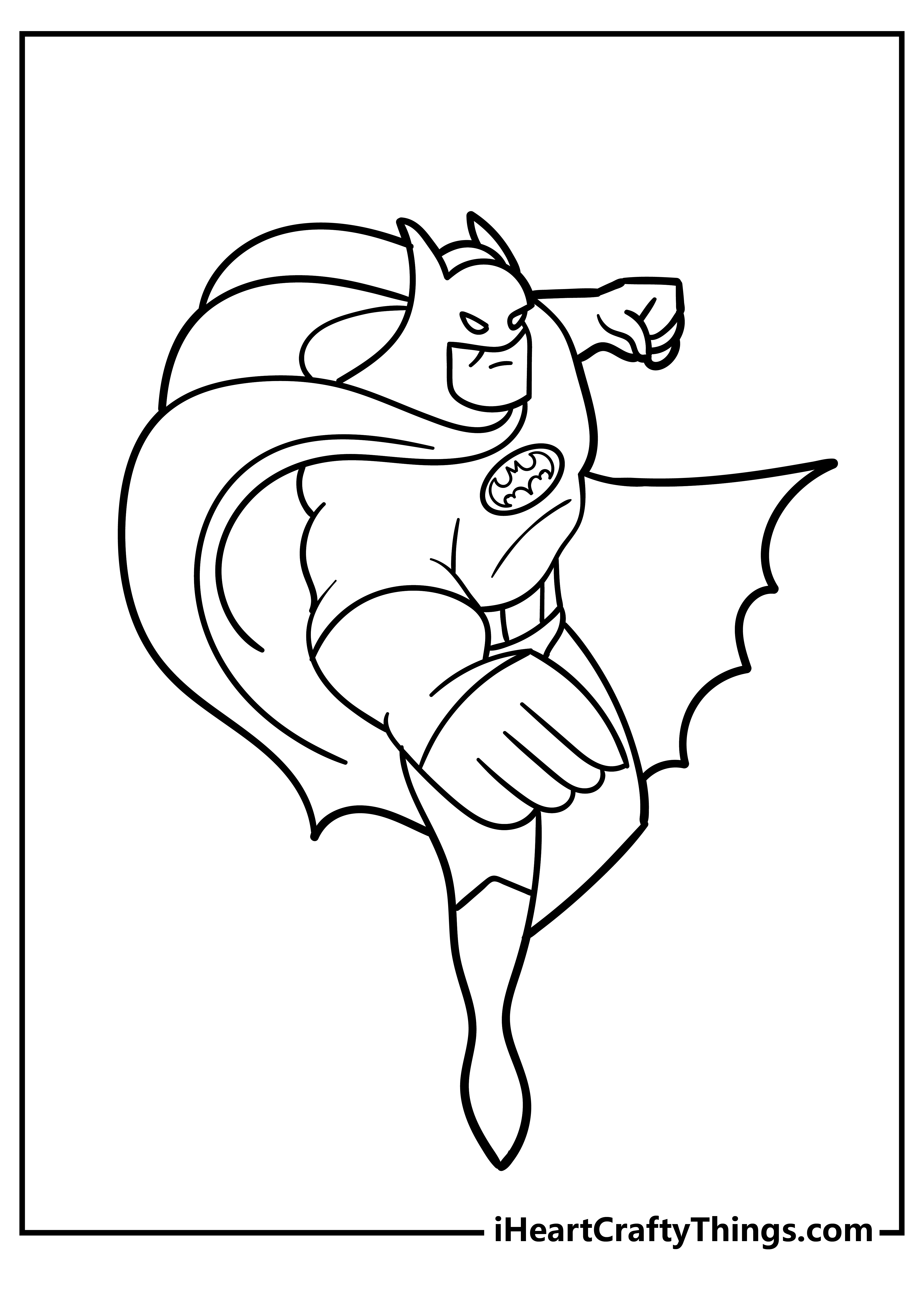 Coloring printable for adults depicting Batman in an action pose going in for the strike