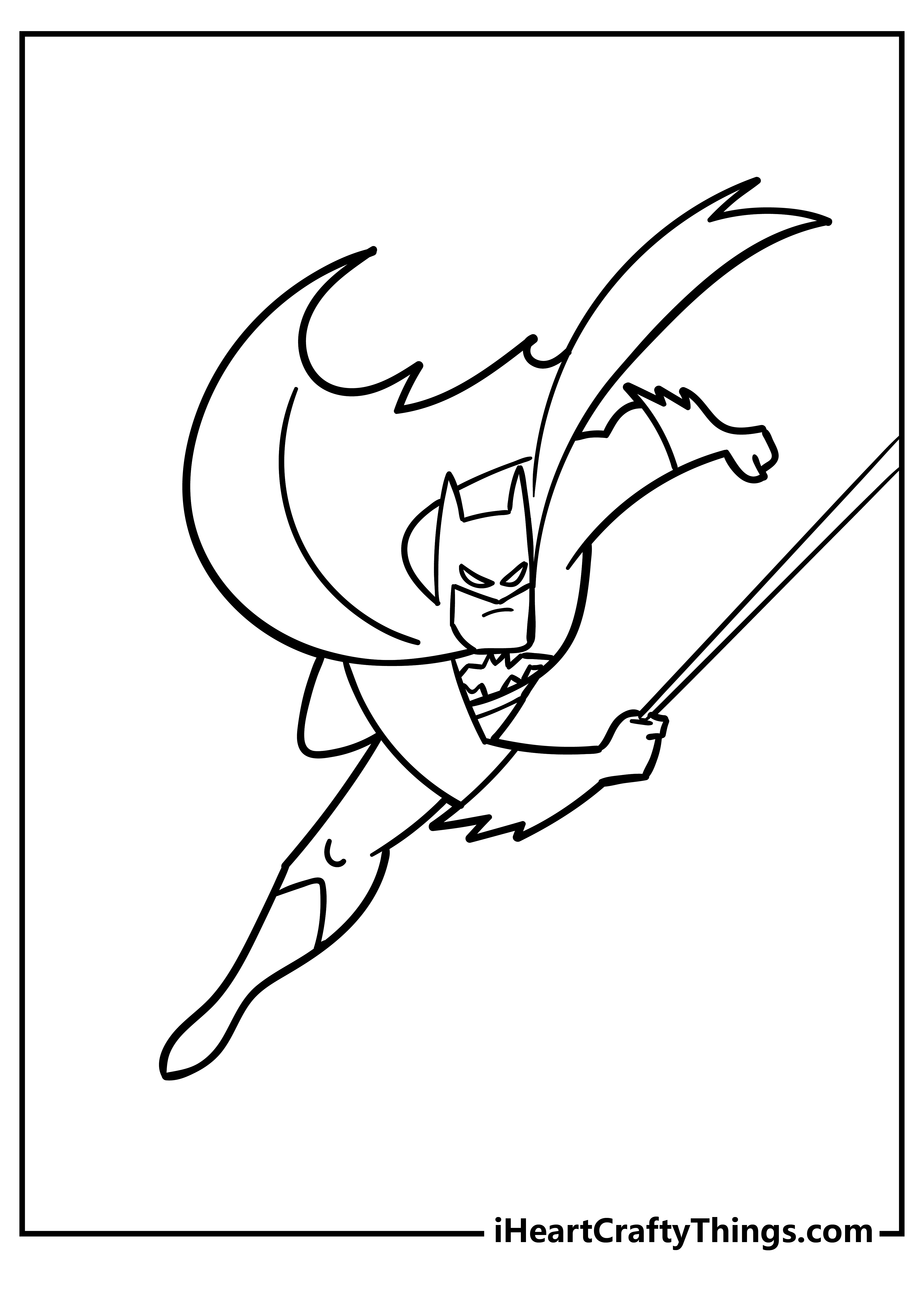 Detailed coloring sheet for adults presenting fearless Batman swinging on a cable