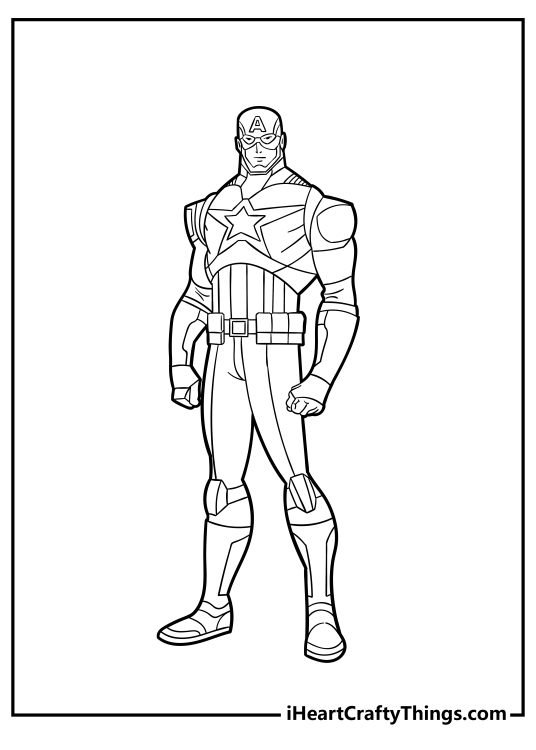 Detailed drawing of a Captain America standing proudly without his signature shield
