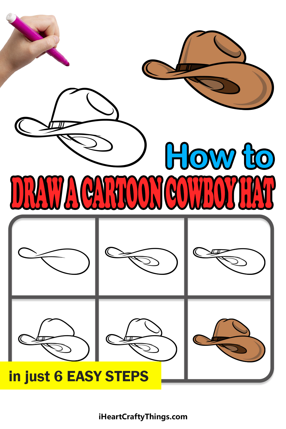 how to draw a cartoon cowboy hat in 6 easy steps
