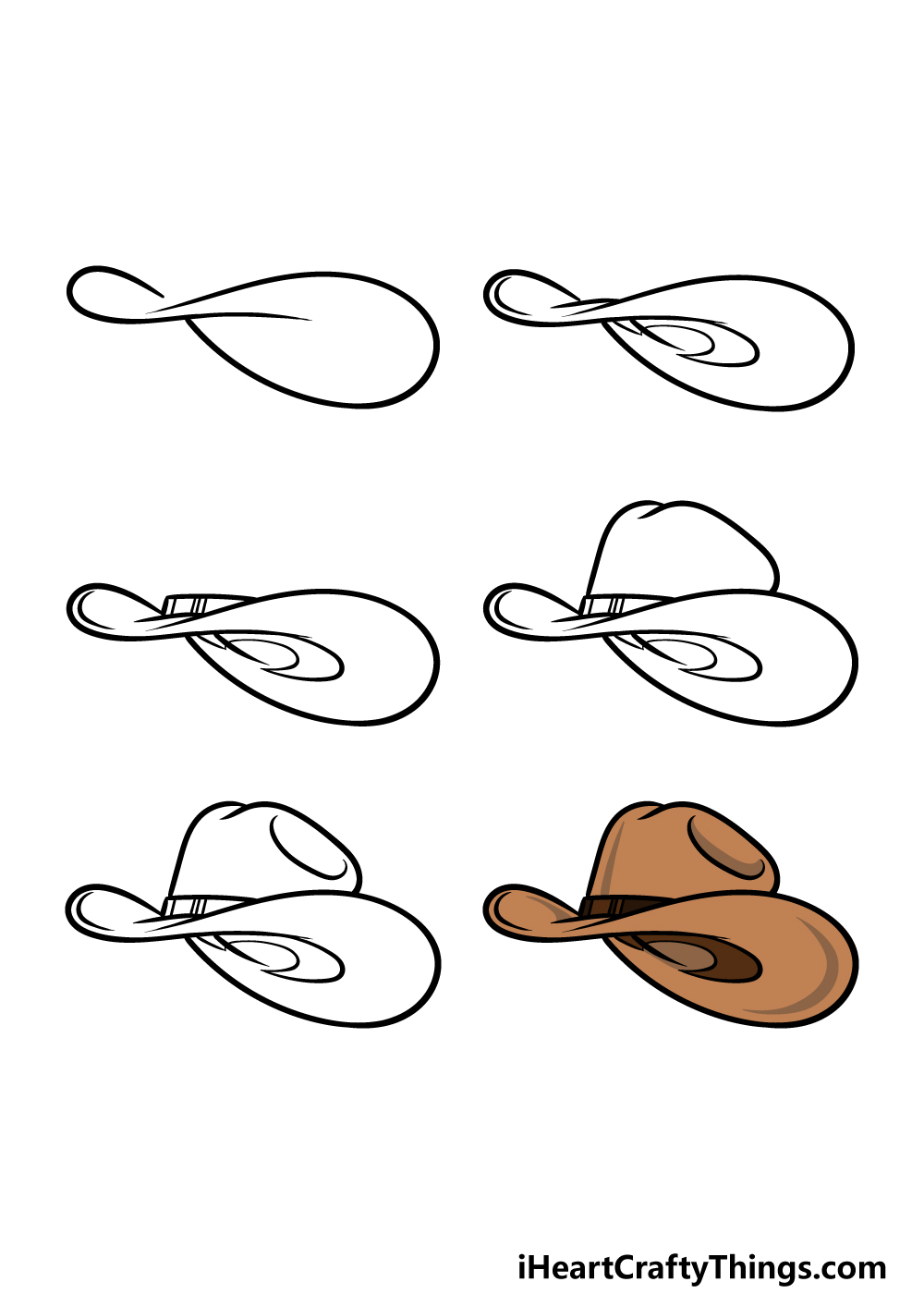 how to draw a cartoon cowboy hat in 6 steps