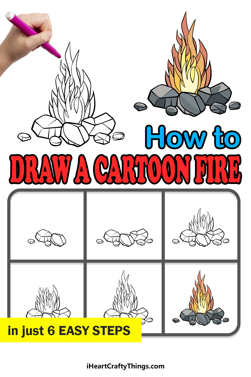 how to draw a cartoon fire in 6 easy steps