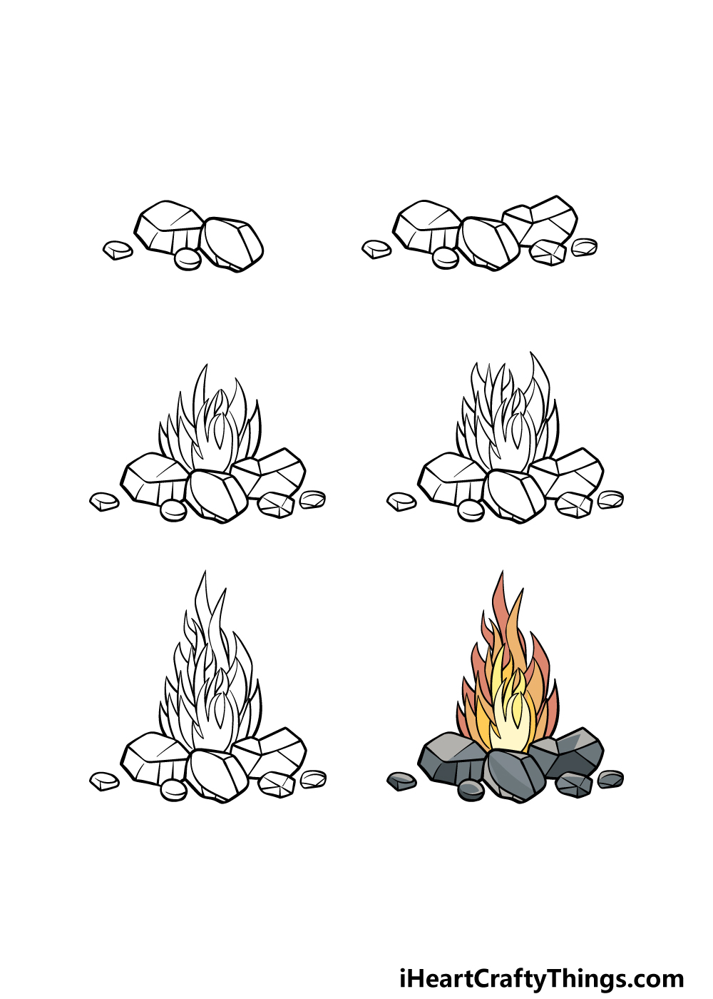 how to draw a cartoon fire in 6 steps