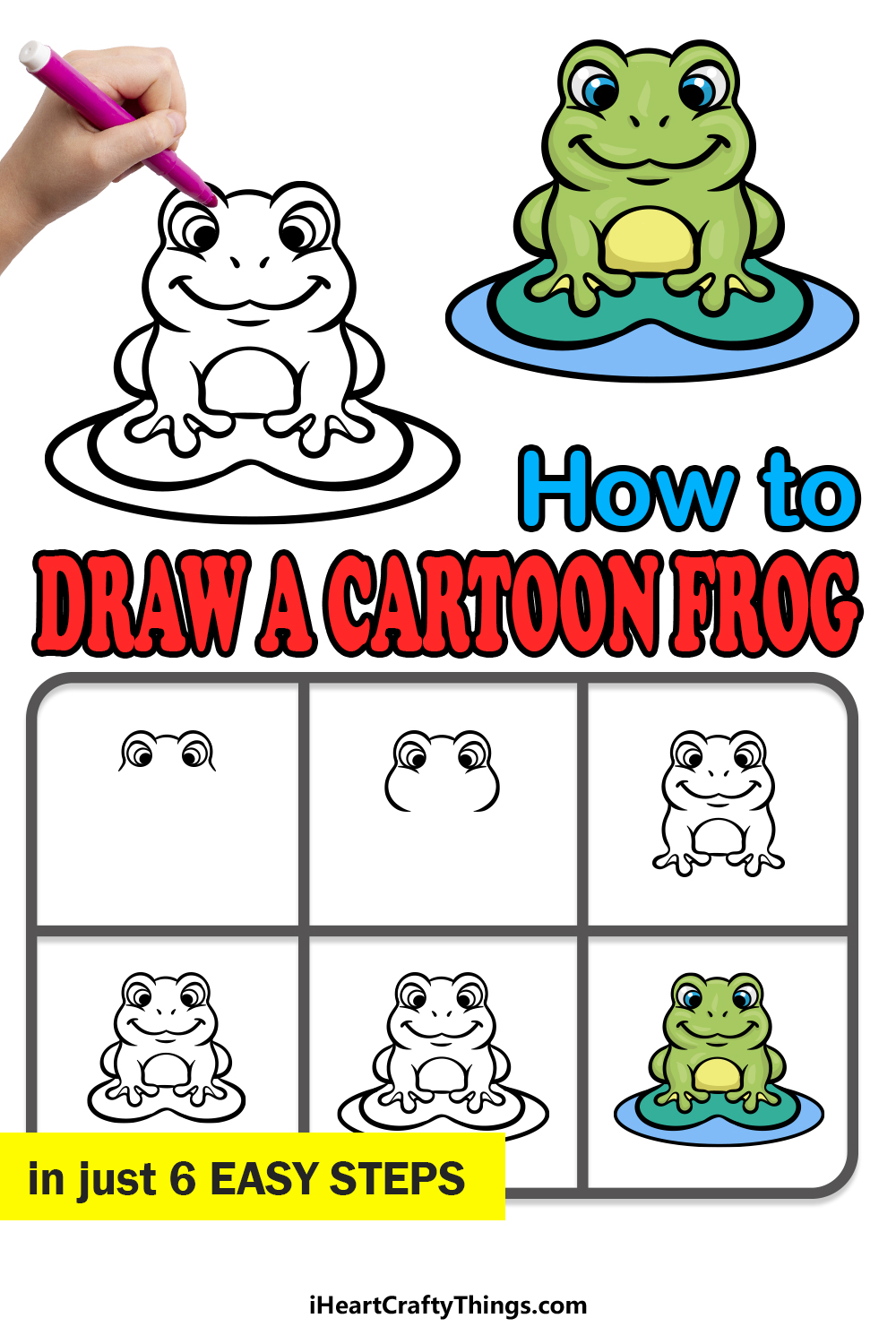how to draw a cartoon frog in 6 easy steps