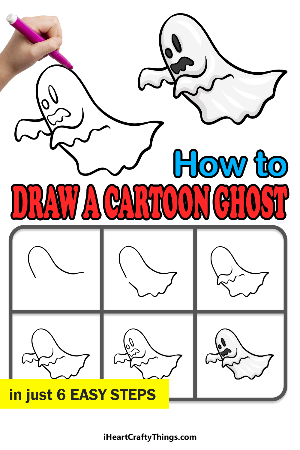 how to draw a cartoon ghost in 6 easy steps