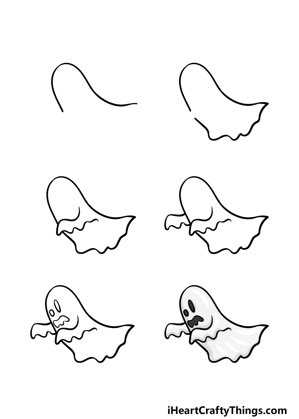 how to draw a cartoon ghost in 6 steps