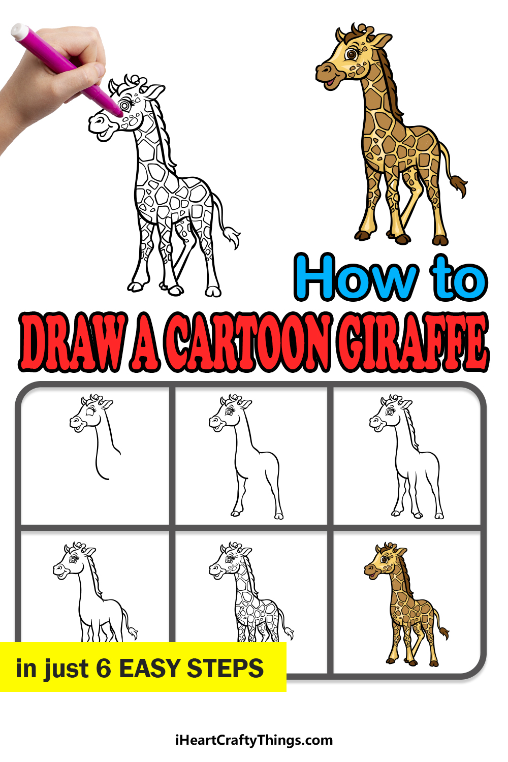 how to draw a cartoon giraffe in 6 easy steps