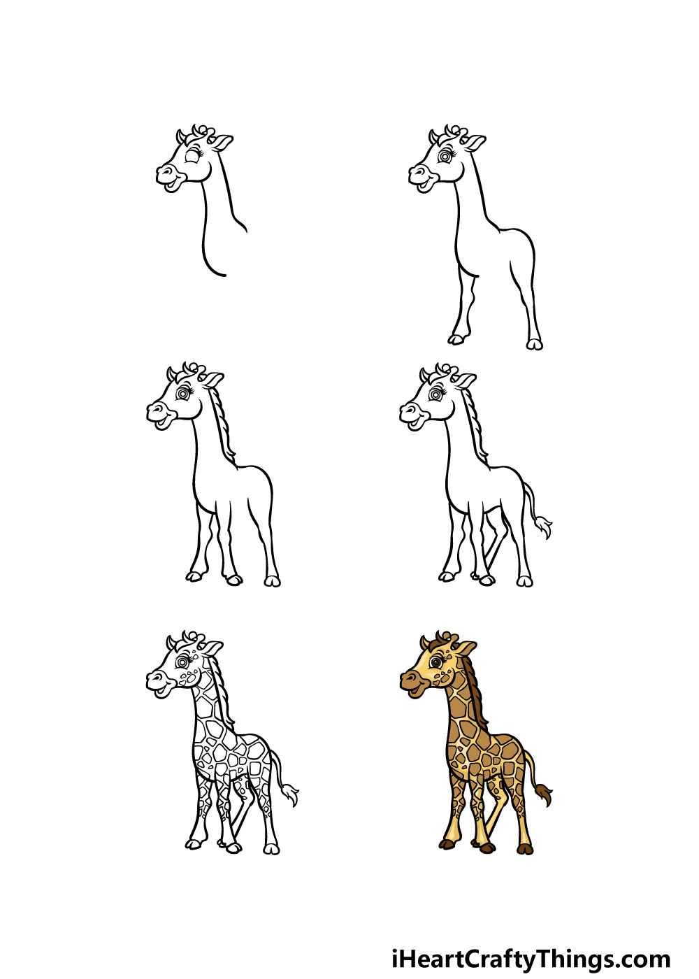 how to draw a cartoon giraffe in 6 steps
