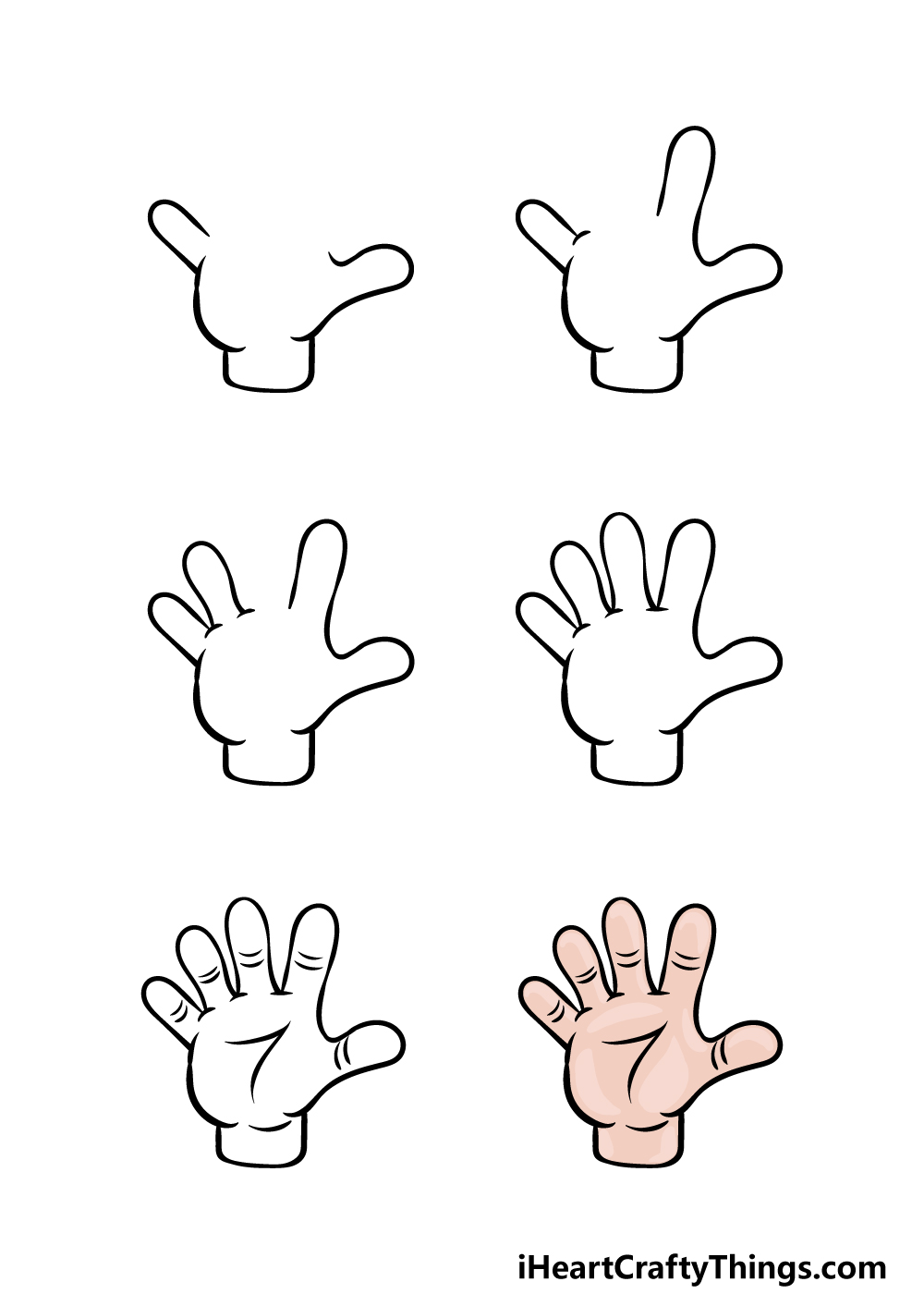 how to draw a cartoon hand in 6 steps