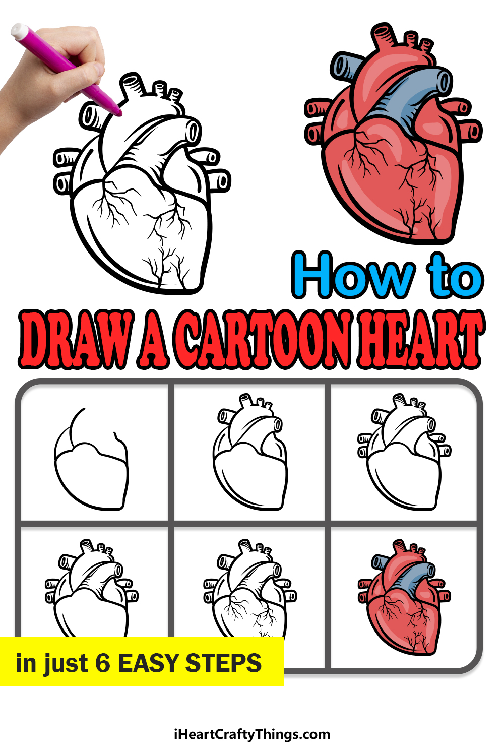 how to draw a cartoon heart in 6 easy steps