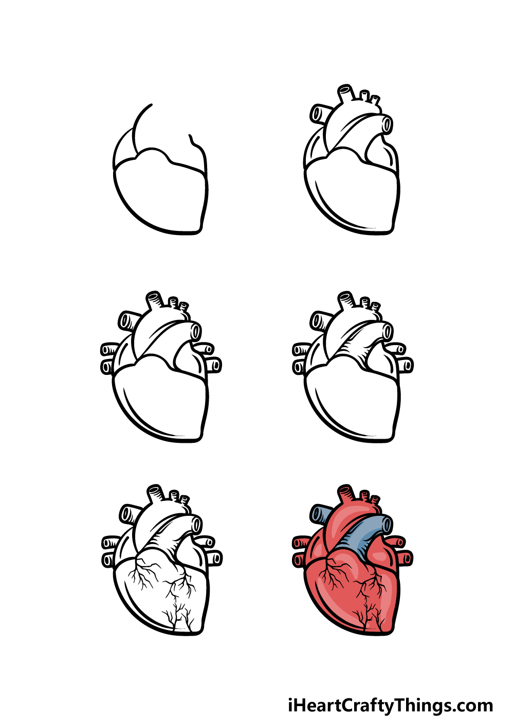 how to draw a cartoon heart in 6 steps