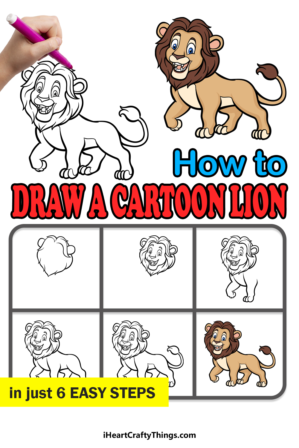 how to draw a cartoon lion in 6 easy steps
