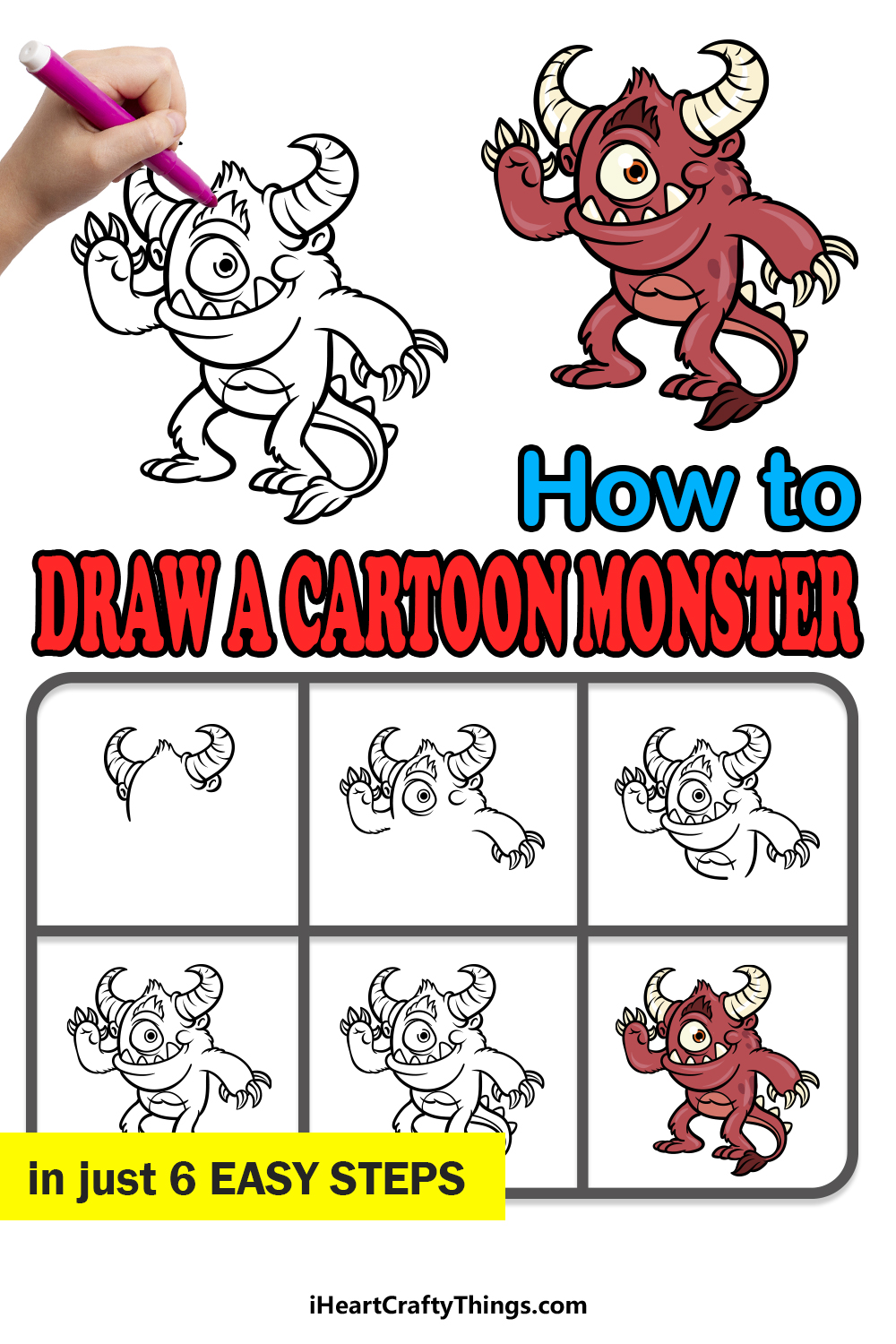 how to draw a cartoon monster in 6 easy steps