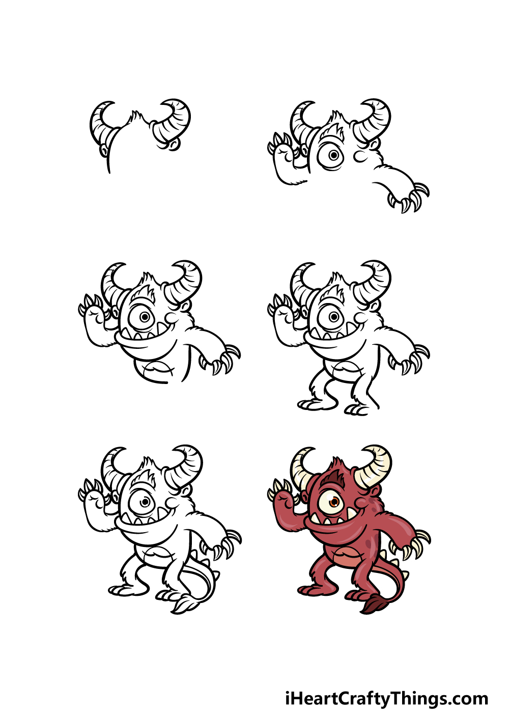 how to draw cartoon monster in 6 steps