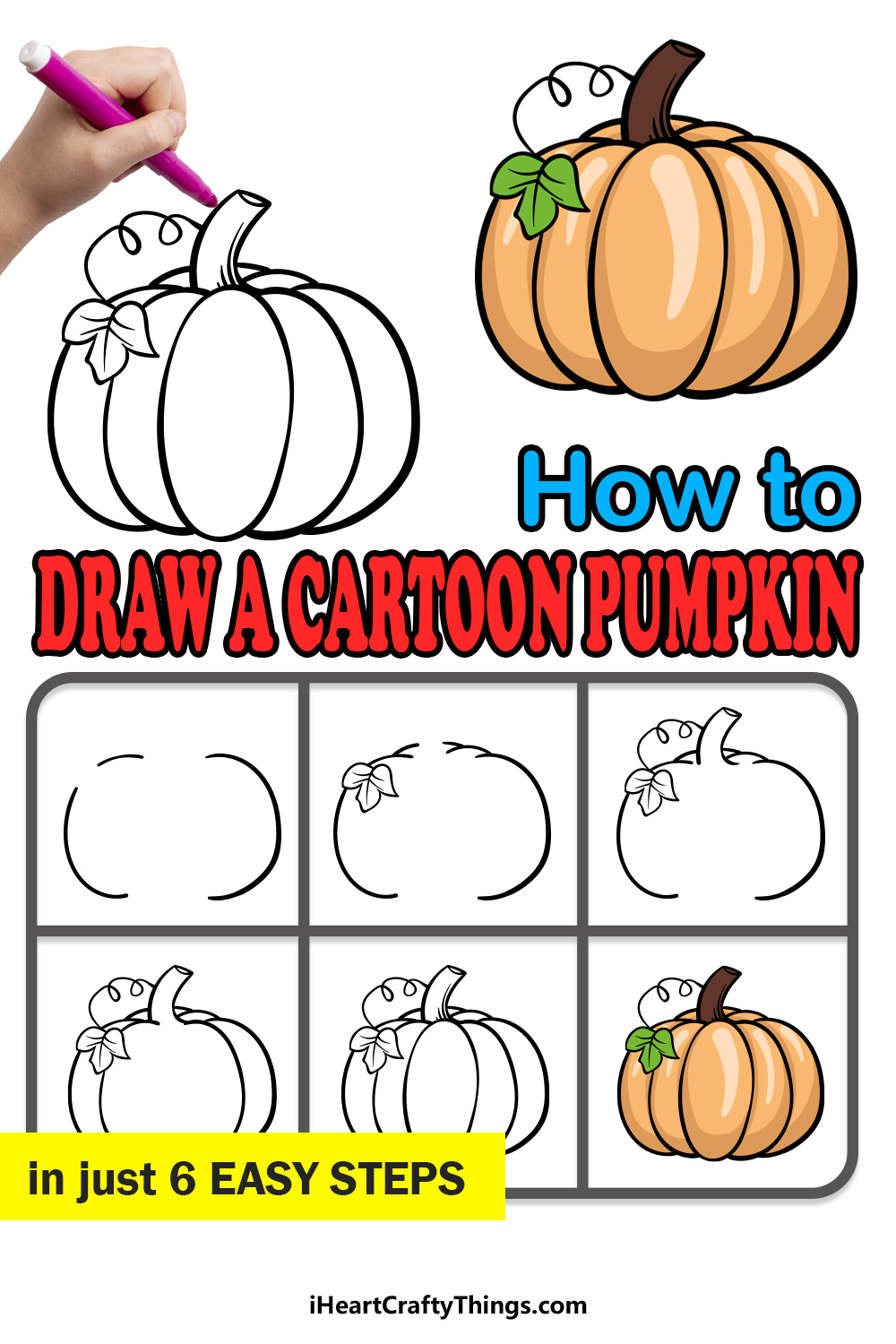how to draw a cartoon pumpkin in 6 easy steps