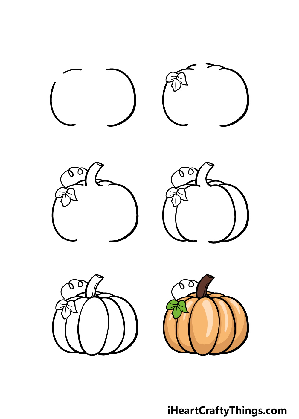 how to draw a cartoon pumpkin in 6 steps