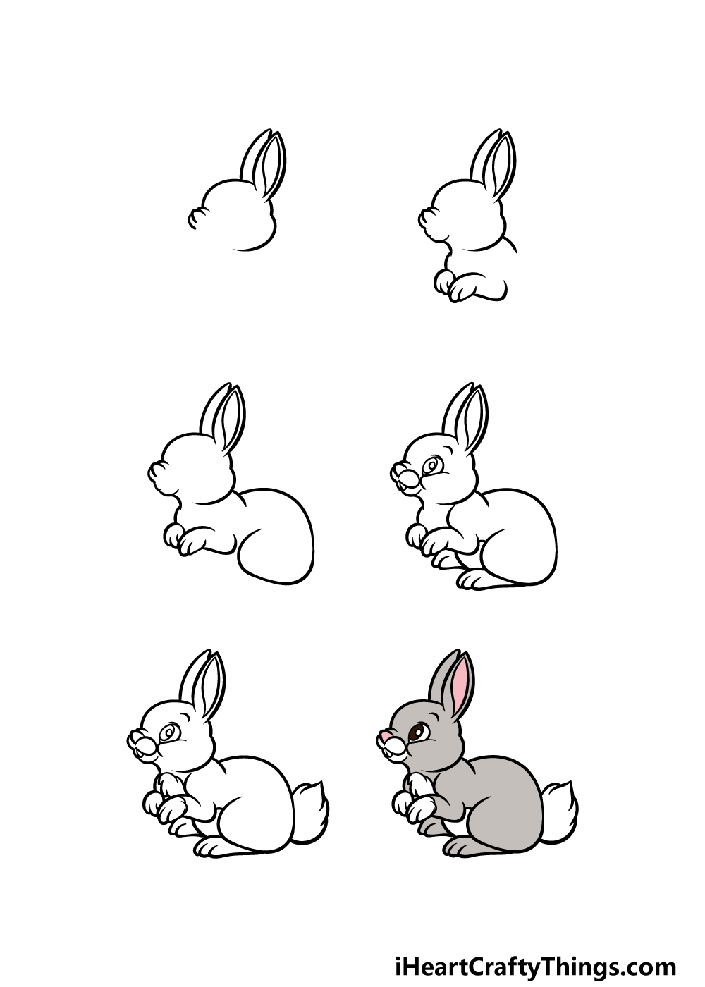 how to draw a cartoon rabbit in 6 steps