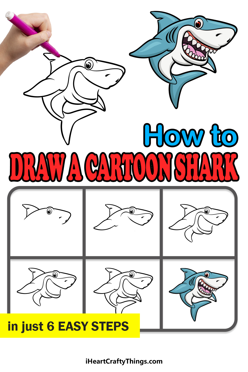 how to draw a cartoon shark in 6 easy steps