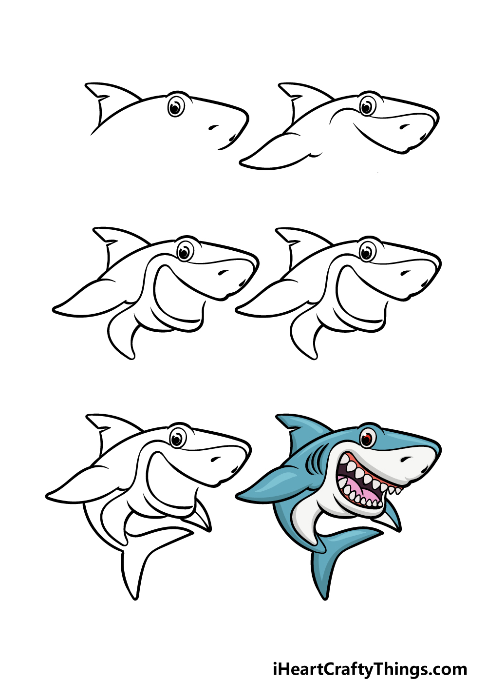 how to draw a cartoon shark in 6 steps