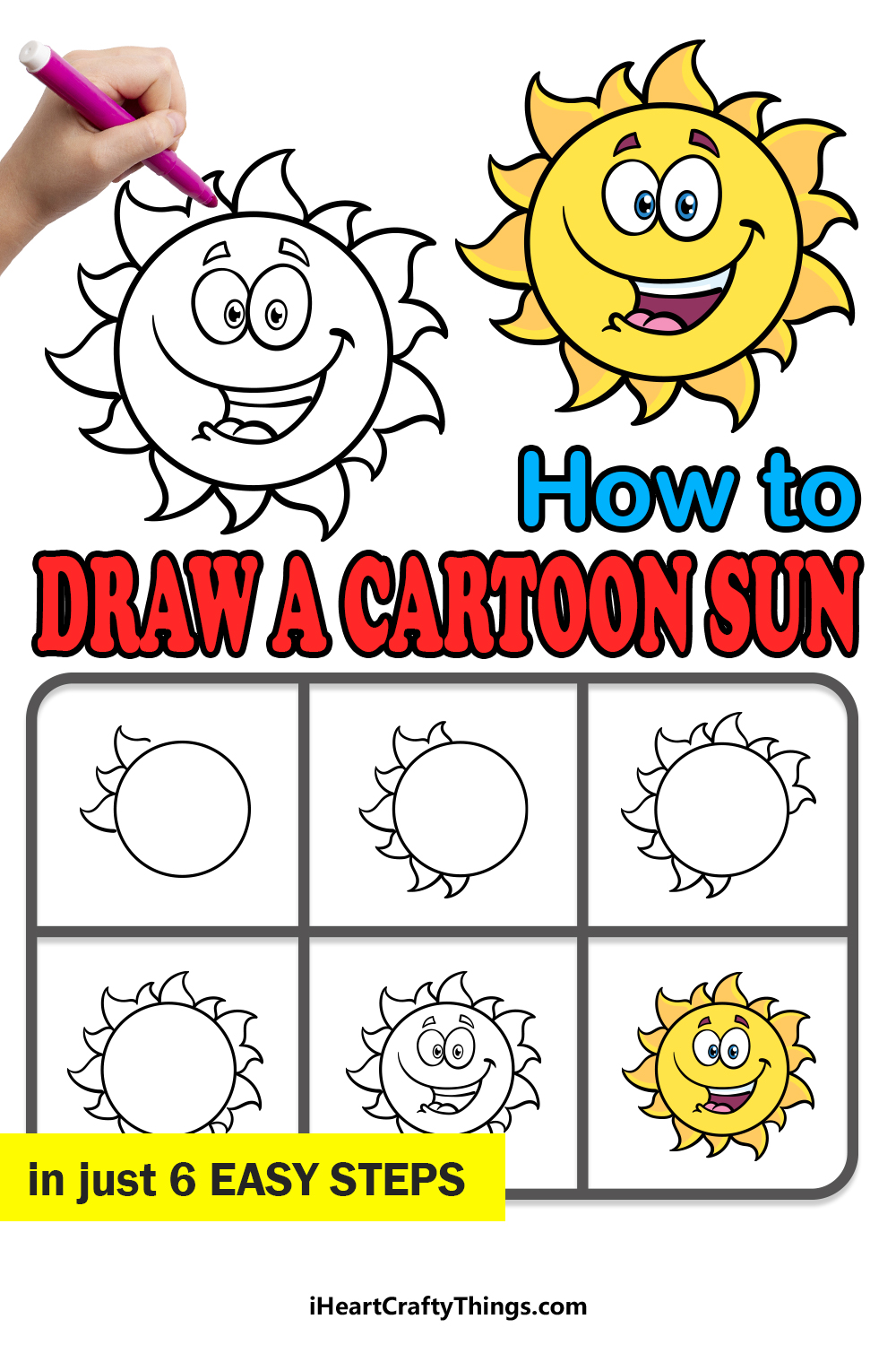 how to draw a cartoon sun in 6 easy steps
