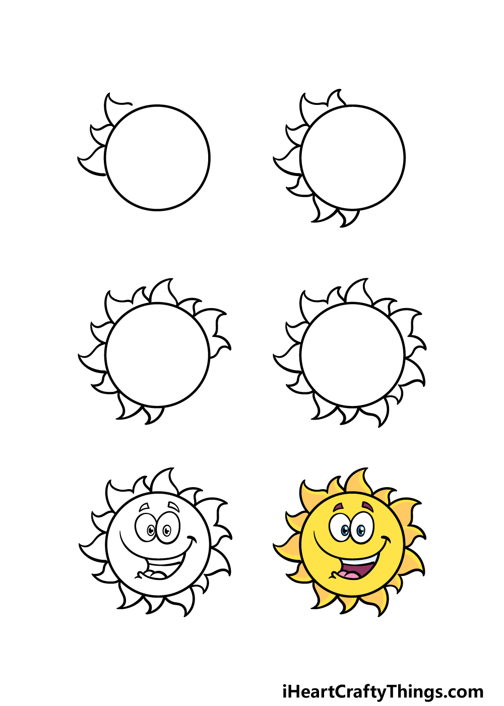 how to draw a cartoon sun in 6 steps