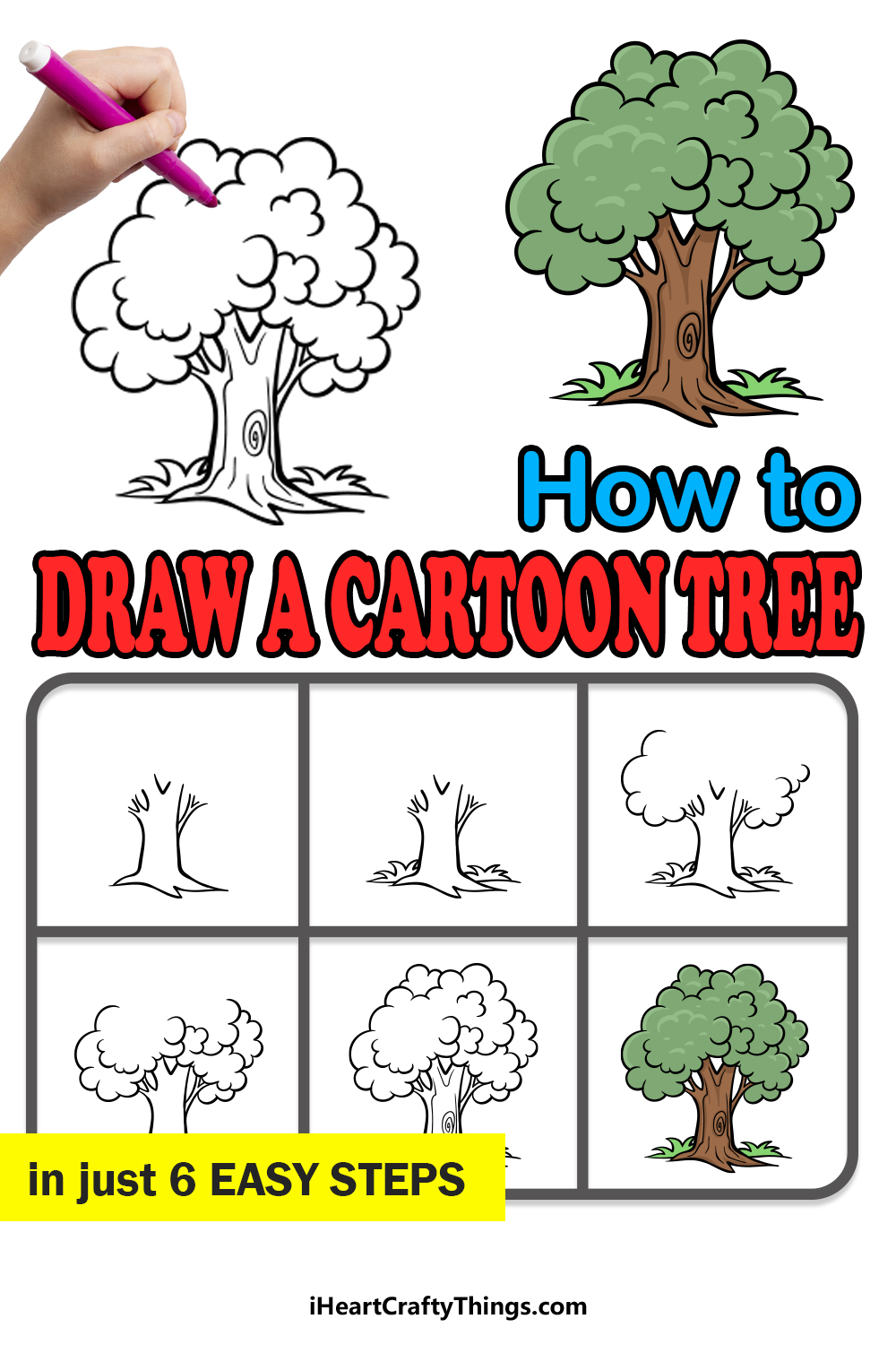 how to draw a cartoon tree in 6 easy steps