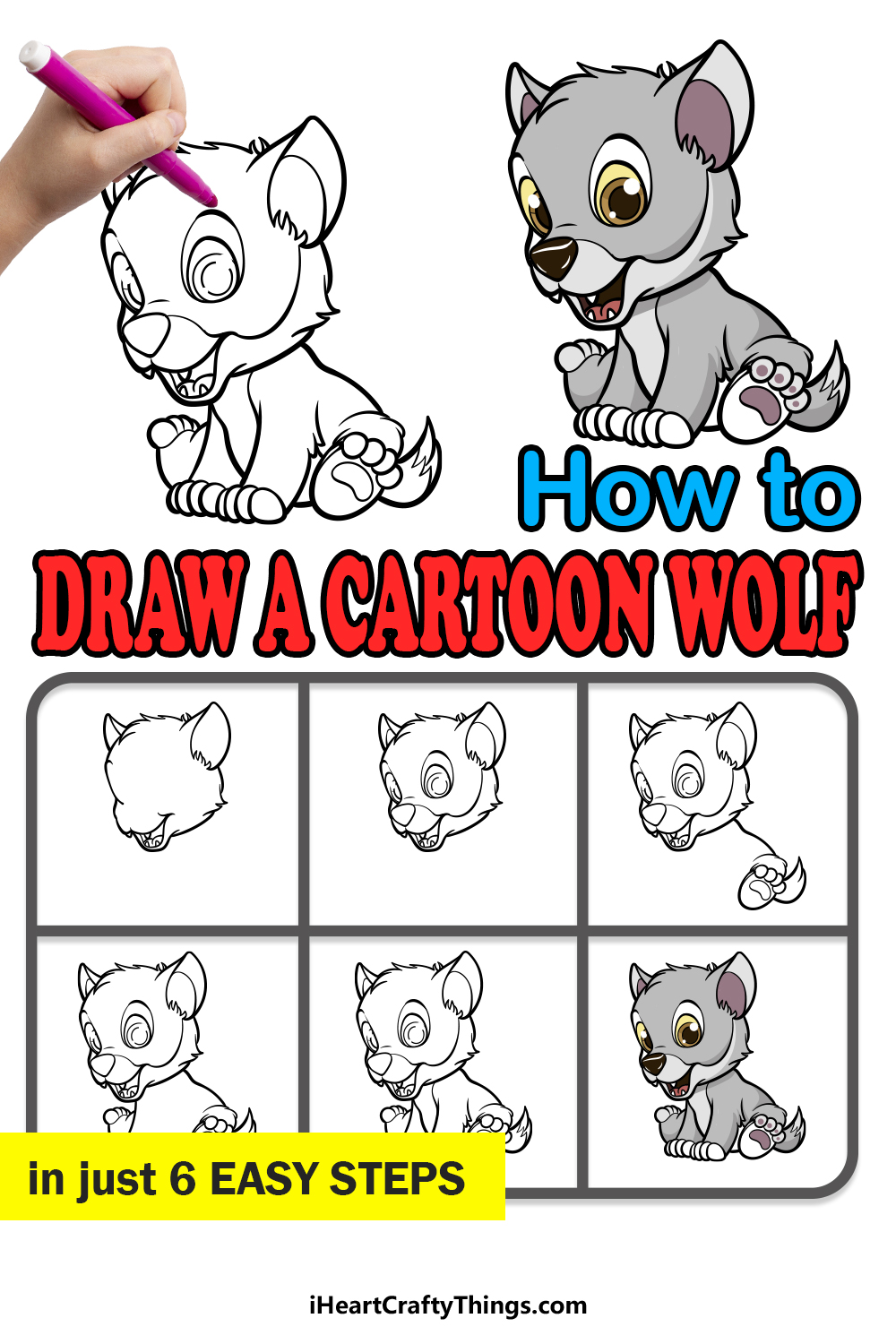 how to draw a cartoon wolf head