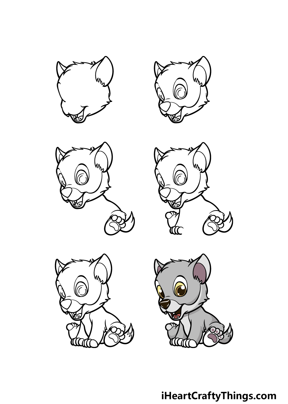 how to draw a cartoon wolf in 6 steps