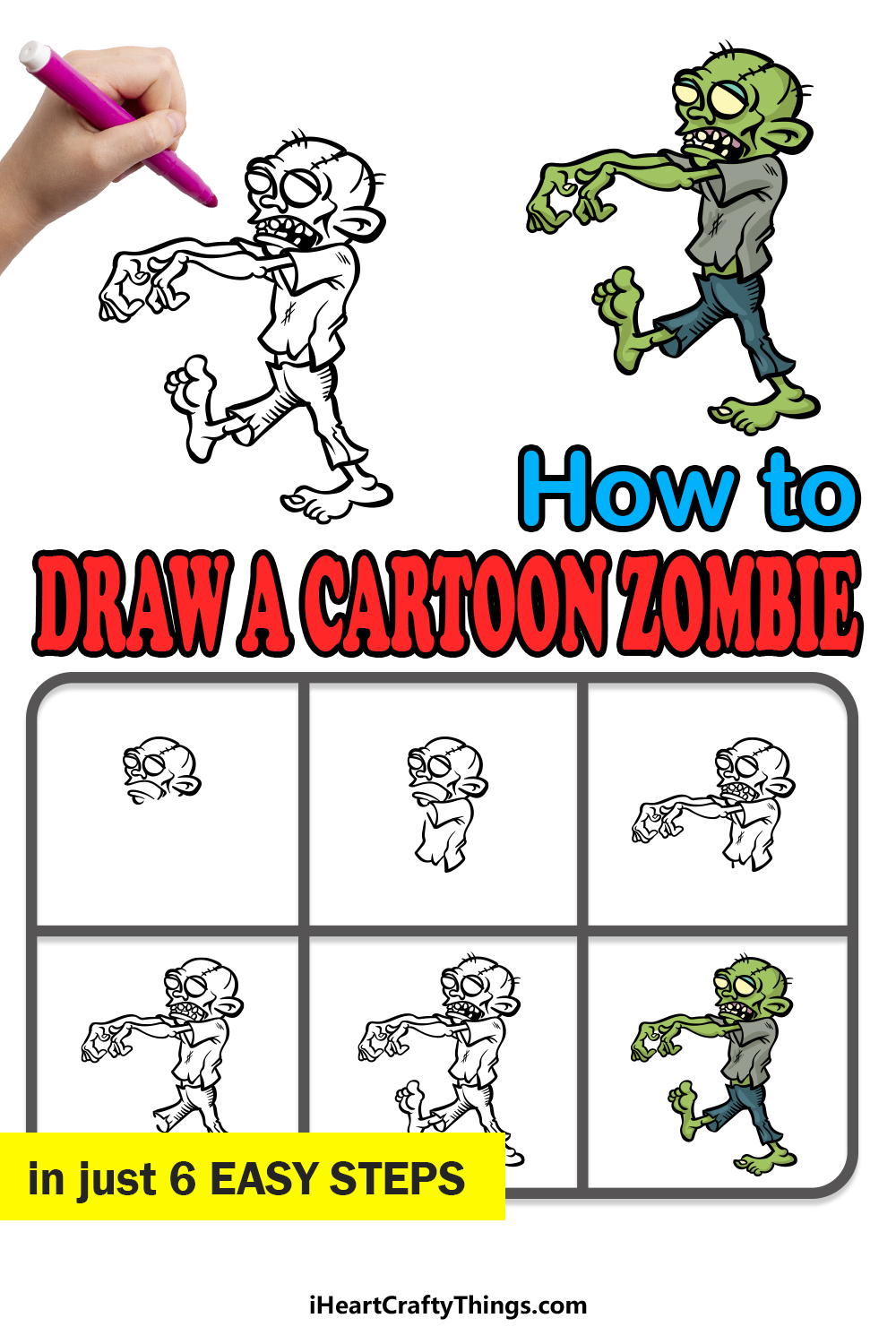 how to draw a cartoon zombie in 6 easy steps