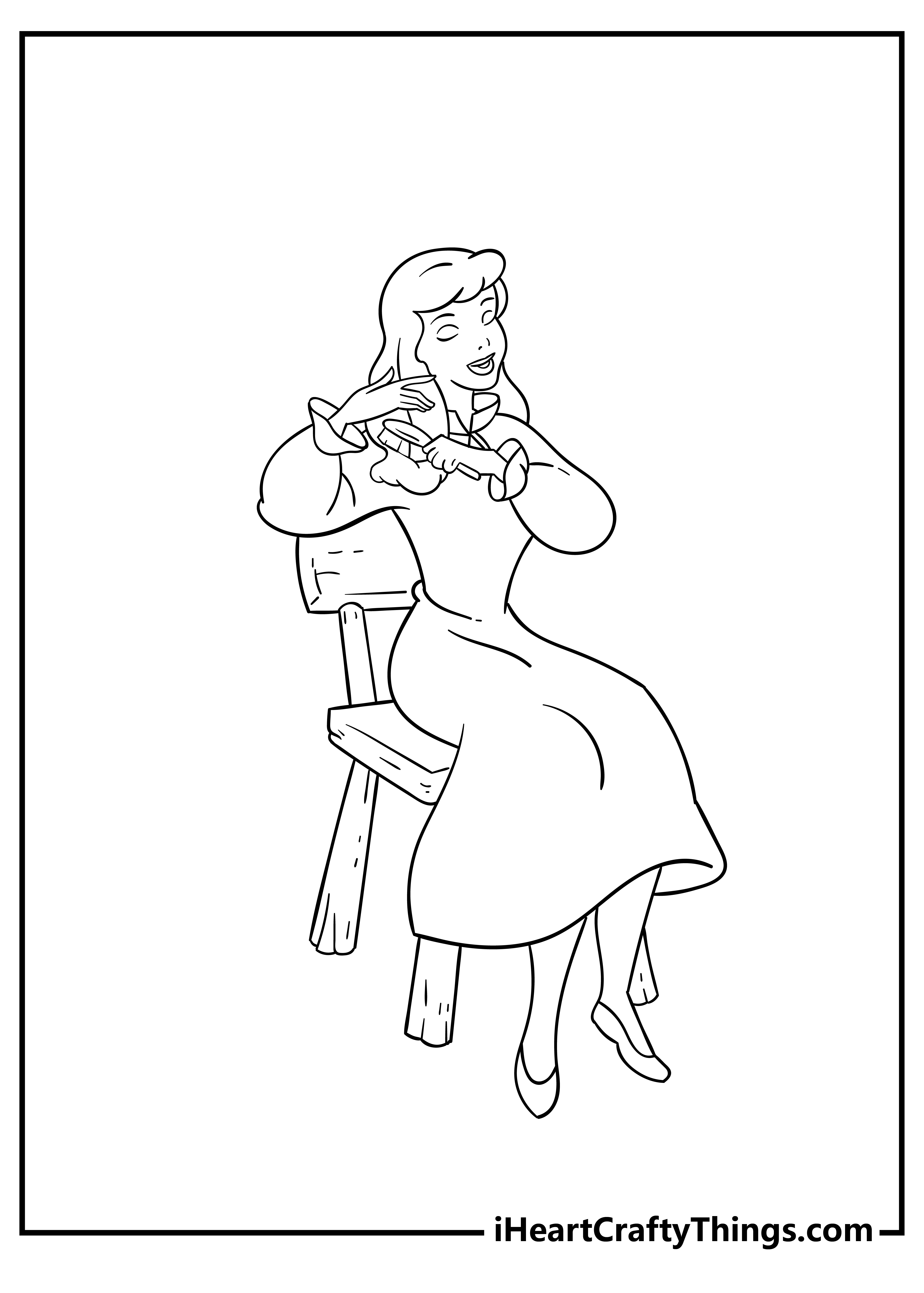 Free picture to print and color of a Cinderella sitting on the chair and brushing her hair