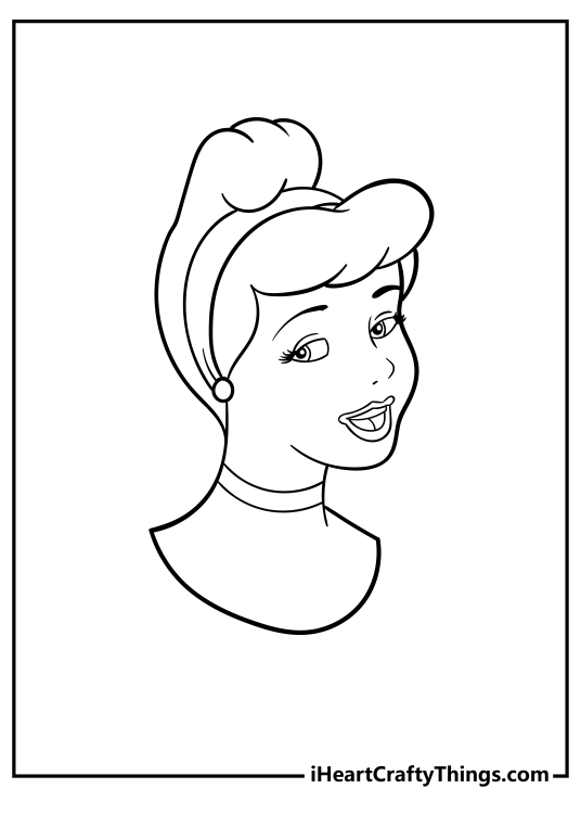Free coloring printable for children featuring detailed portraif of singing Cinderella