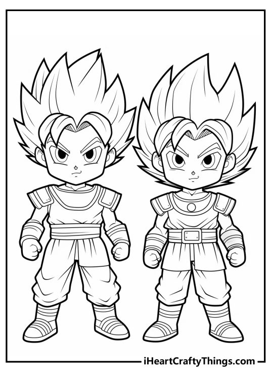 Dragon Ball Z picture featuring grinning twin Gohans with slightly different robes standing side by side