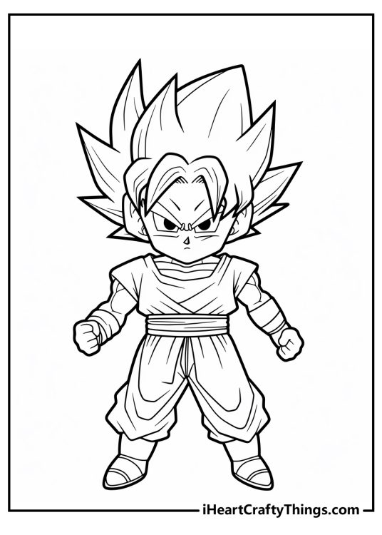 Dragon Ball Z printable sheet presenting young Gohan looking very intense posing with clenched fists