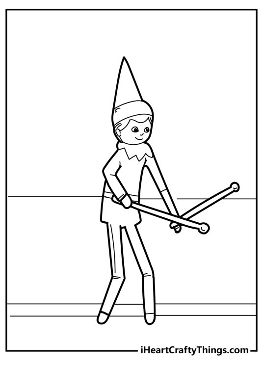Elf on the Shelf printable for kids of a little elf holding onto some drumsticks ready to play some music