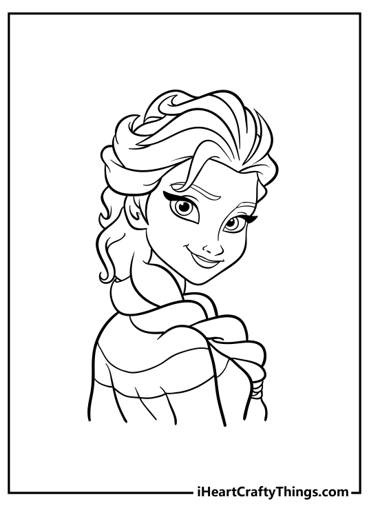 Frozen cartoon printable portrait of princess Elsa with big eyes and braided hairstyle