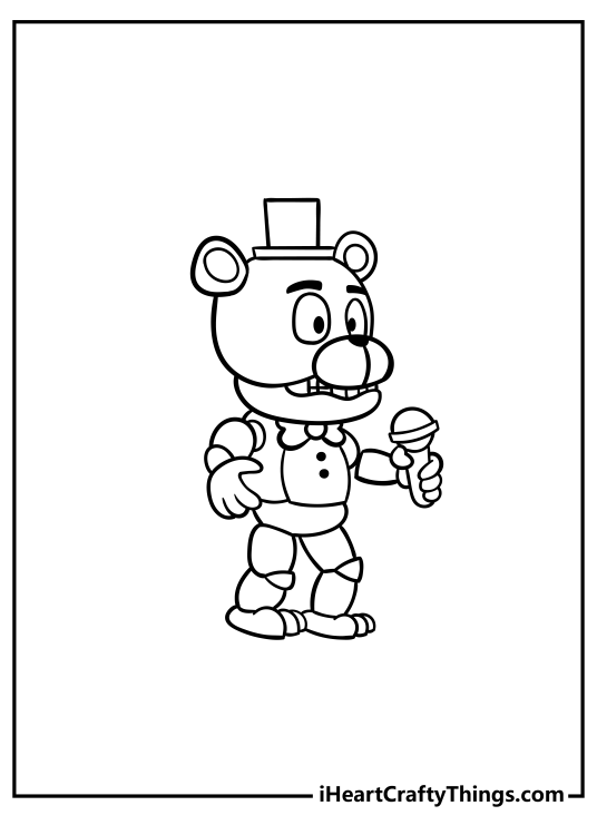 Five Nights At Freddy’s printable featuring Freddy before transformation looking pretty cute and friendly