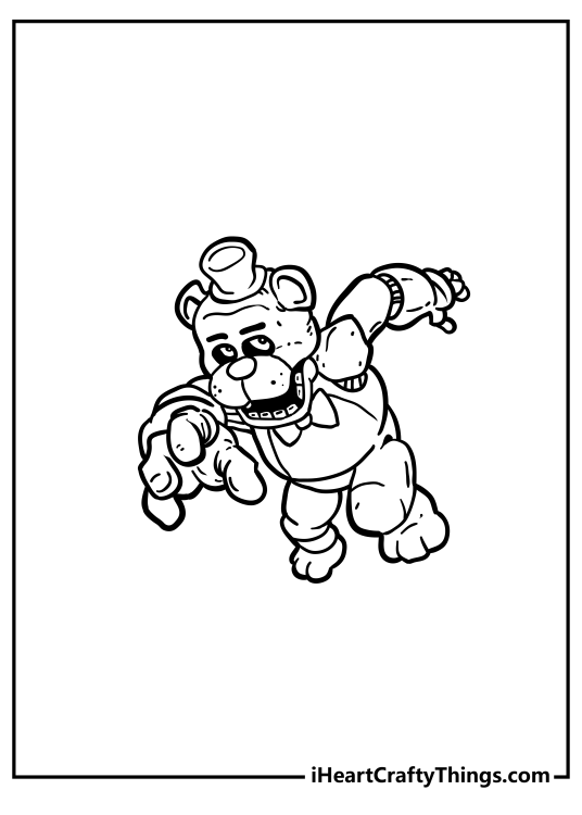 Five Nights At Freddy’s-themed printable featuring detailed image of Freddy Fazbear with clear background