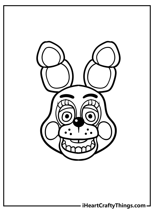 Five Nights At Freddy’s-themed coloring page presenting a close-up of rabbit Bonnie with empty background