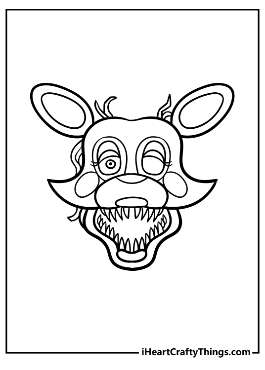 Five Nights At Freddy’s coloring poster featuring a close-up of the villain Foxy with clear background