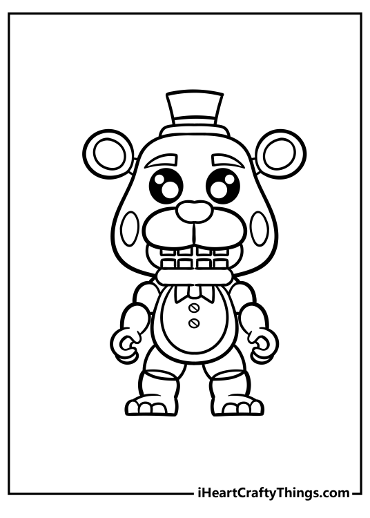 Five Nights At Freddy’s printable image presenting Freddy Fazbear drawn in a cartoony style