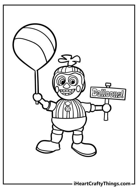 Coloring picture presenting Five Nights At Freddy’s character Balloon Boy with empty background