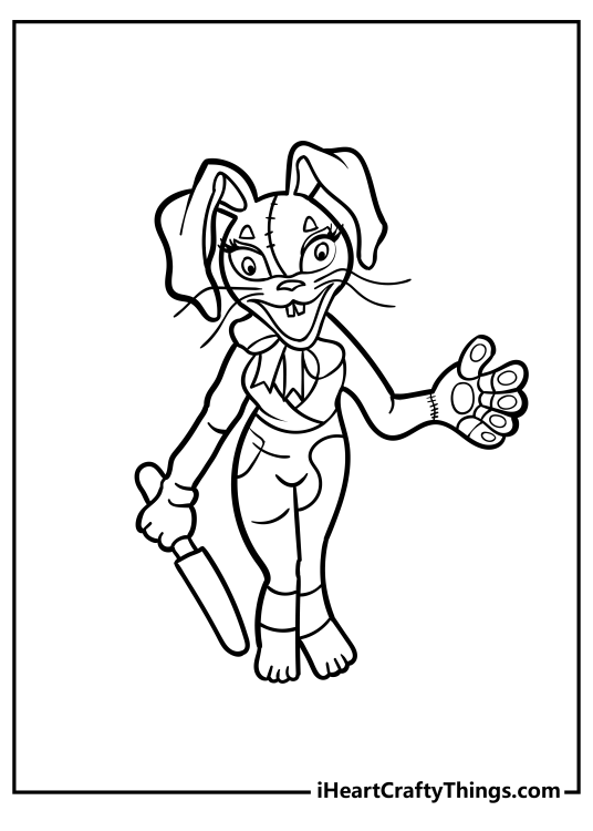Free coloring printable depicting Five Nights At Freddy’s character villainous Vanny