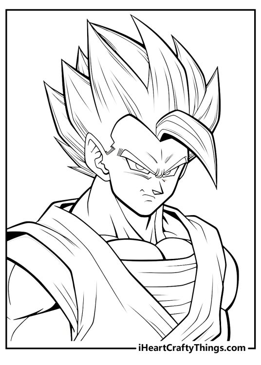 Free coloring sheet for adults presenting intricate and expressive portrait of Goku