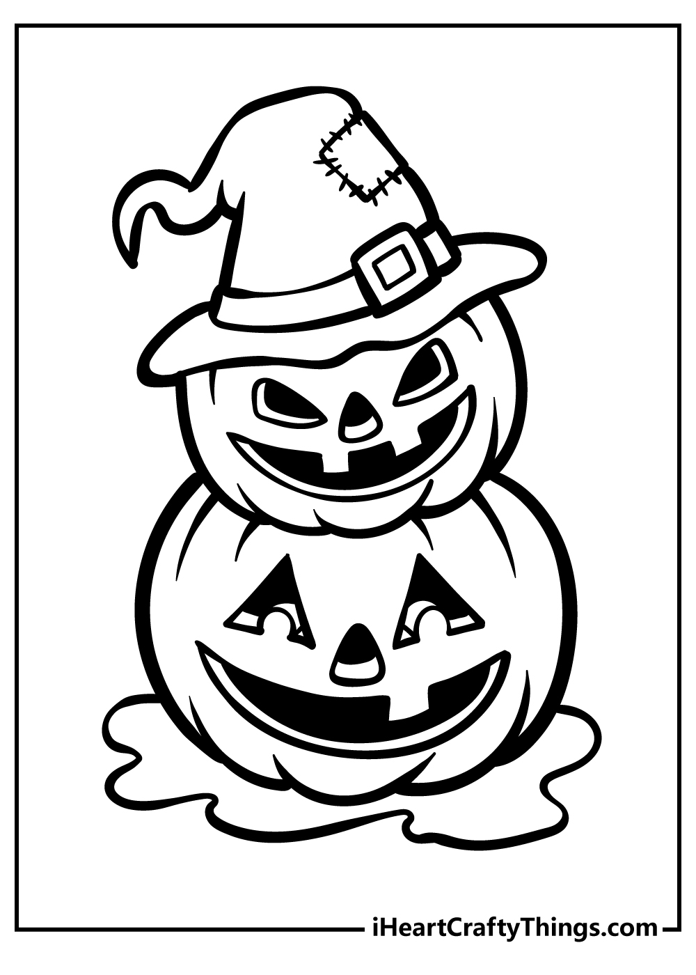 Halloween stack of jack-o'-lanterns with witch hats