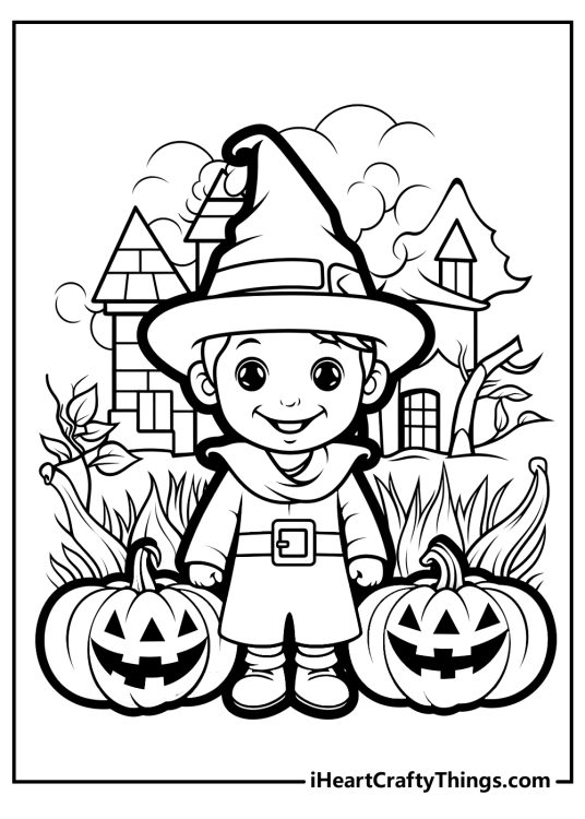 Halloween coloring pages with a boy in witcher